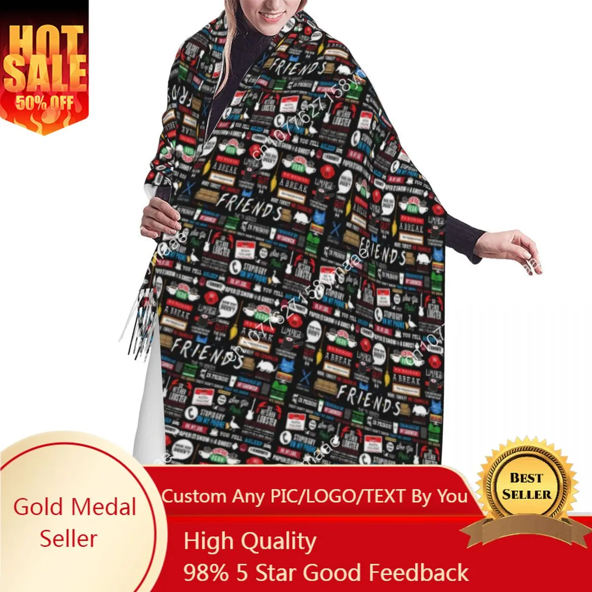 Custom Saudi Arabia Friends Tv Show Collage Tassel Scarf Women Soft Versatile Female Shawls Wraps Ladies Winter Fall Scarves
Custom Saudi Arabia Friends Tv Show Collage Tassel Scarf Women Soft Versatile Female Shawls Wraps Ladies Winter Fall Scarves