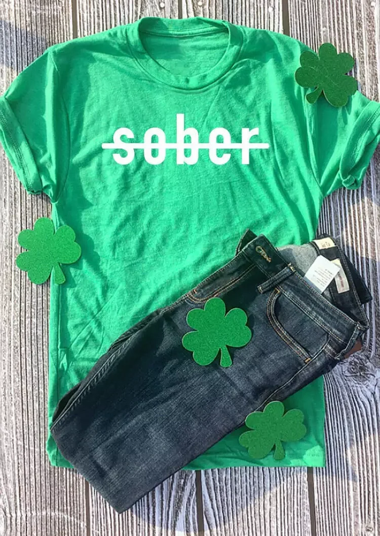 

St. Patrick's Day Sober T-Shirt Tee Green Outdoor Casual Loose Breathable Fitness Sports Top Print Festive Simple Streetwear