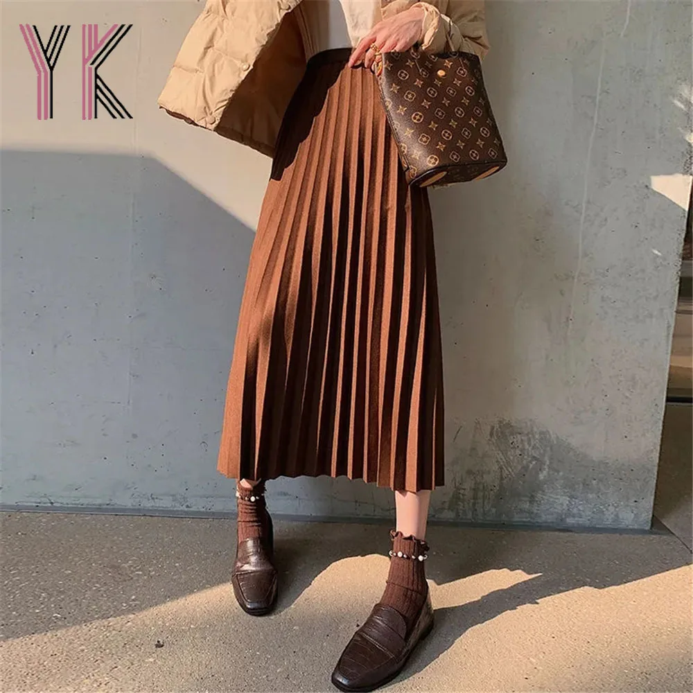 Spring Autumn Pleated Midi Skirts Loose Elastic Band Empire High Waist Women A-Line Skirts Vintage Elegant Classic Brown Saia
Spring Autumn Pleated Midi Skirts Loose Elastic Band Empire High Waist Women A-Line Skirts Vintage Elegant Classic Brown Saia