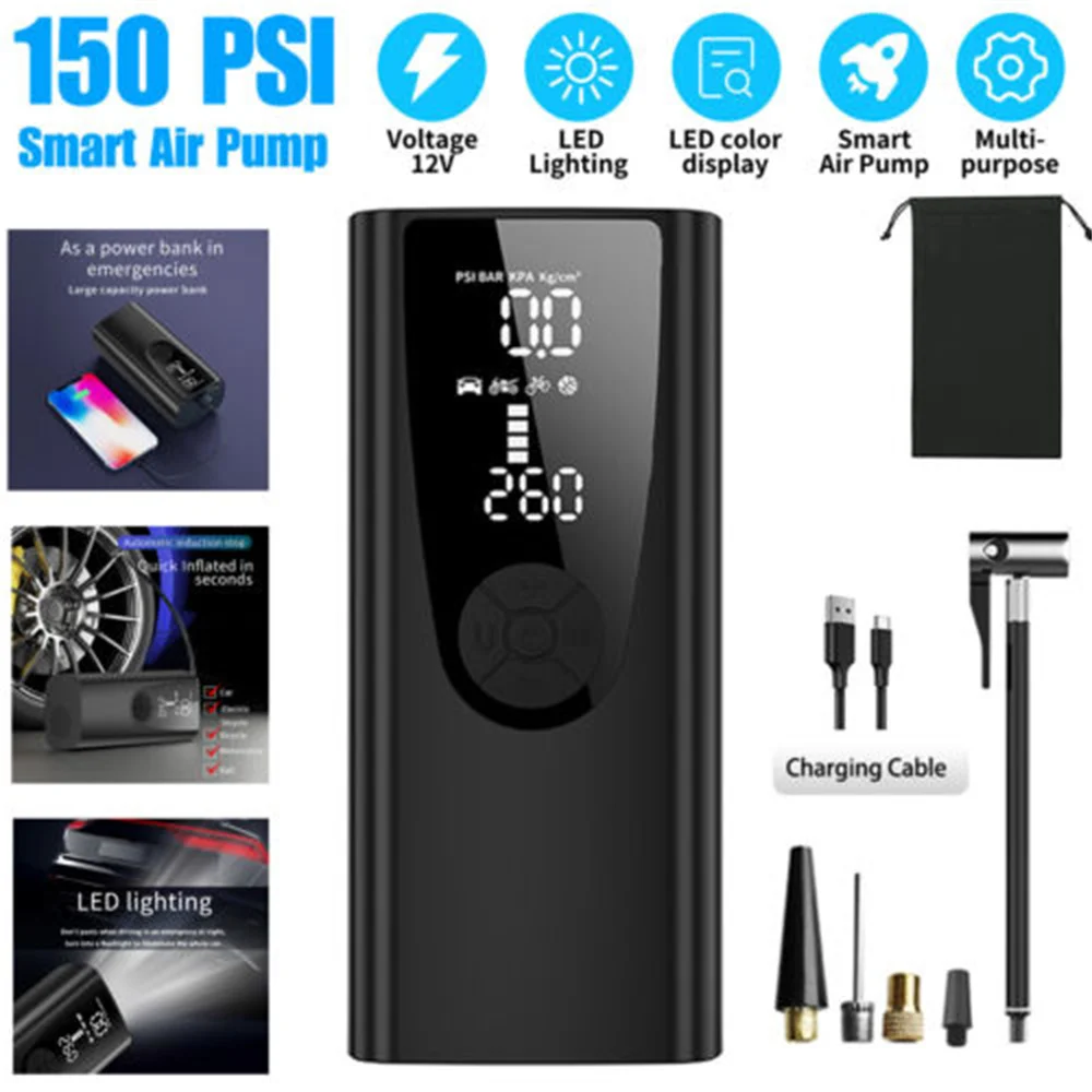 8000mAh Rechargeable Car Air Compressor 12V 150PSI Electric Cordless Tire Inflator Pump for Motorcycle Bicycle Car Tyre Balls
8000mAh Rechargeable Car Air Compressor 12V 150PSI Electric Cordless Tire Inflator Pump for Motorcycle Bicycle Car Tyre Balls