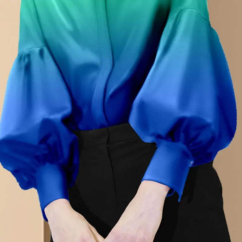 Женская винтажная блузка на пуговицах Элегантная модная с рукавами-фонариками