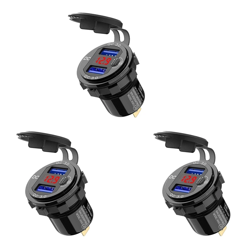 3X Quick Charge 3.0 Dual 12V USB Car Charger, Aluminum Socket With Switch Button And Red Digital Voltmeter, Waterproof
3X Quick Charge 3.0 Dual 12V USB Car Charger, Aluminum Socket With Switch Button And Red Digital Voltmeter, Waterproof