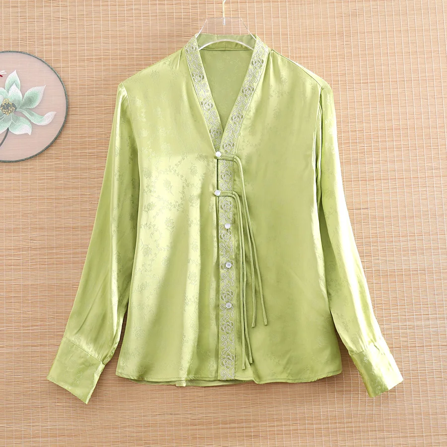 High-end Spring and Summer Chinese Style Jacquard Belt Rayon Blouse Shirt Women Fashion Elegant Loose Lady Shirt Top S-XXL
High-end Spring and Summer Chinese Style Jacquard Belt Rayon Blouse Shirt Women Fashion Elegant Loose Lady Shirt Top S-XXL