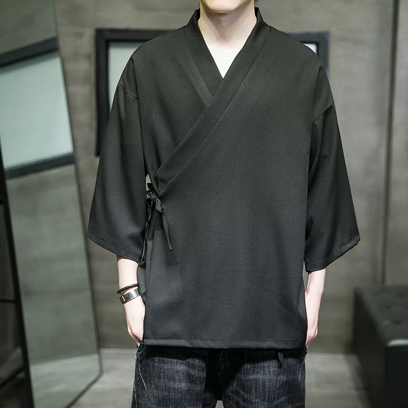 Oriental Solid Color Loose and Light Men's Shirt Japanese Kimono Retro Style Clothing Large Size Anti-snoring Cardigan 
Oriental Solid Color Loose and Light Men's Shirt Japanese Kimono Retro Style Clothing Large Size Anti-snoring Cardigan