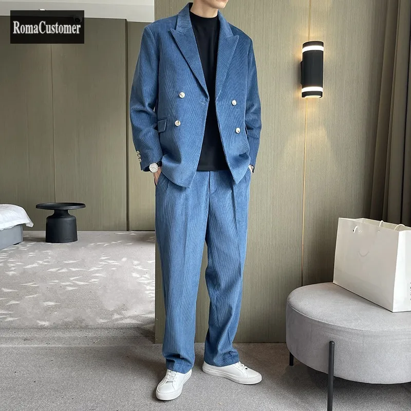 British Style Double Breasted Suits Sets Mens Spring New Corduroy Embroidery All-Match Male Blazer Loose Pants Two Piece Set
British Style Double Breasted Suits Sets Mens Spring New Corduroy Embroidery All-Match Male Blazer Loose Pants Two Piece Set