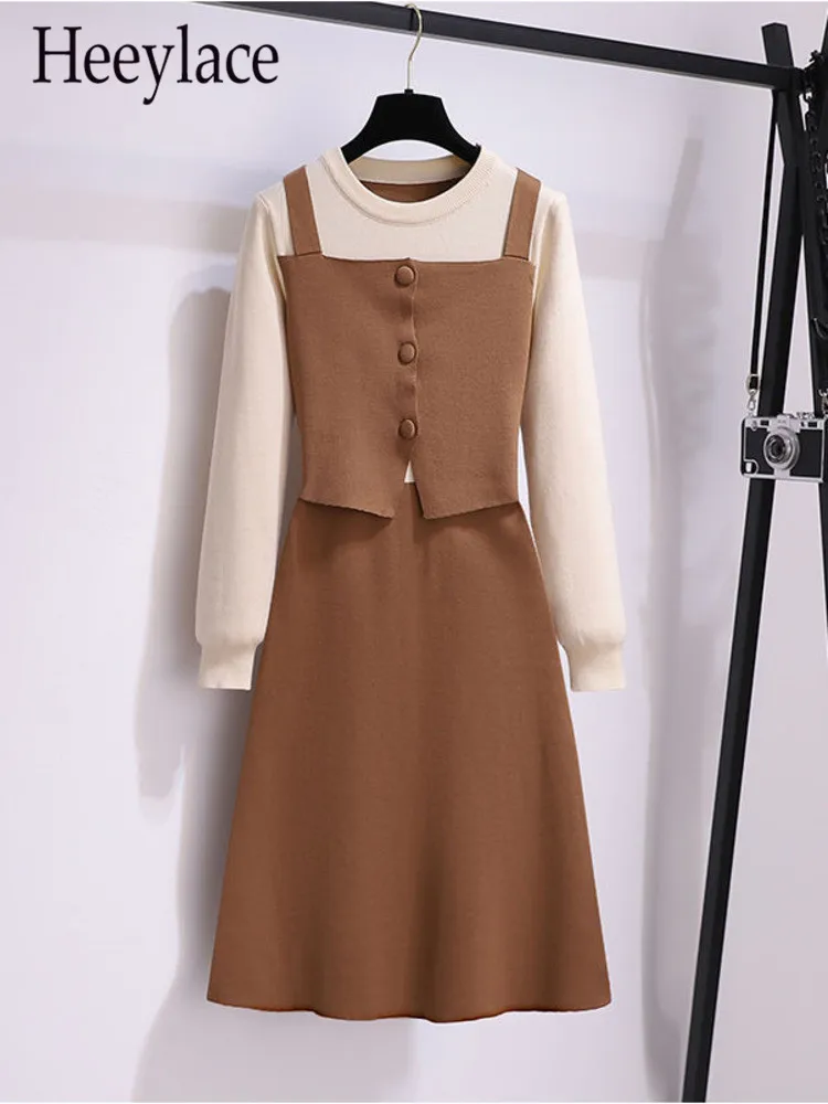 Autumn Winter Warm Slim Knitted Dress For Women French Vintage Elegant Fake Two Piece Knitting Sweater Dresses Women Clothing
Autumn Winter Warm Slim Knitted Dress For Women French Vintage Elegant Fake Two Piece Knitting Sweater Dresses Women Clothing