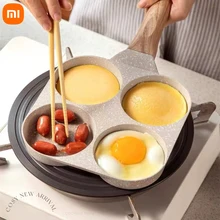 Xiaomi Youpin 4 Hole Frying Pan Non Stick Breakfast Burger Egg Pancake Maker Wooden Handle Medical Stone Four Hole Omelet Pan