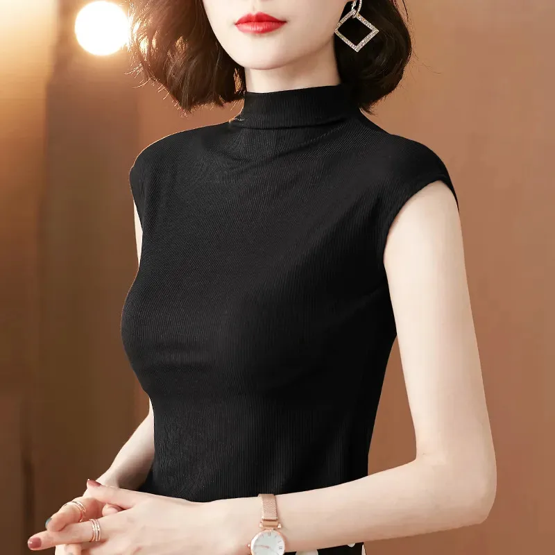 Spring Summer Vest Women 2023 New Black White Bottoming Shirt Solid Color Tops Short Sleeves Outside High-Necked Vests Female
Spring Summer Vest Women 2023 New Black White Bottoming Shirt Solid Color Tops Short Sleeves Outside High-Necked Vests Female