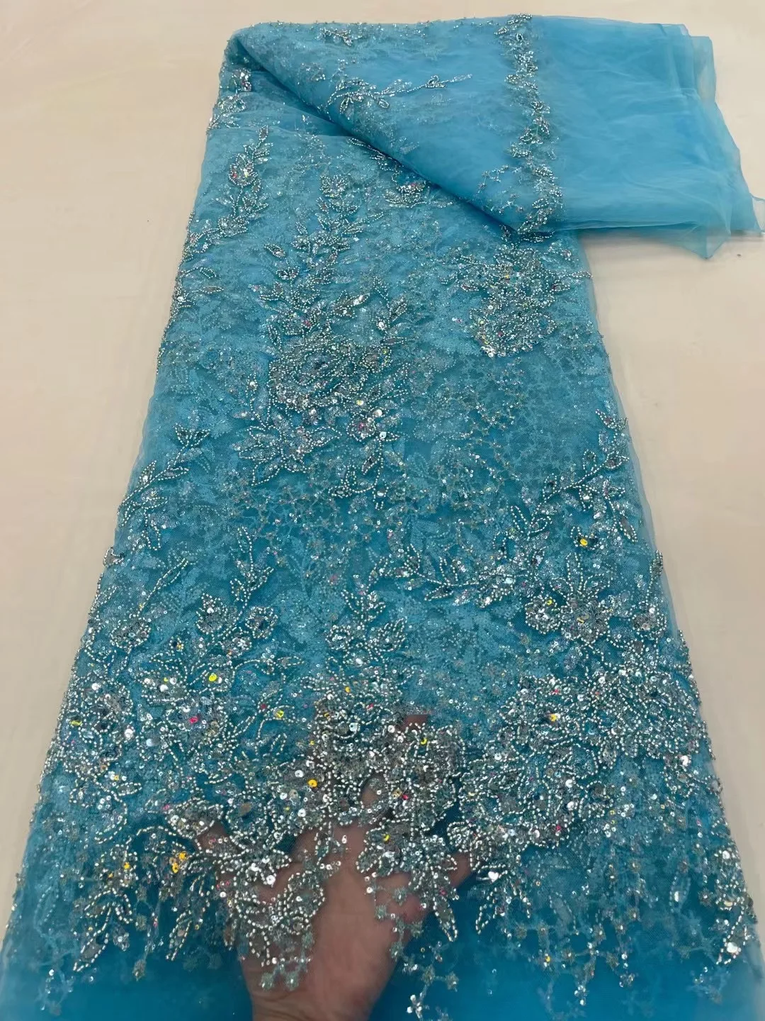 Sky Blue French Heavy Handmade Beads Mesh Lace Fabric 2023 African Luxury Sequins Lace Fabric For Wedding Evening Clothes Dress
Sky Blue French Heavy Handmade Beads Mesh Lace Fabric 2023 African Luxury Sequins Lace Fabric For Wedding Evening Clothes Dress
