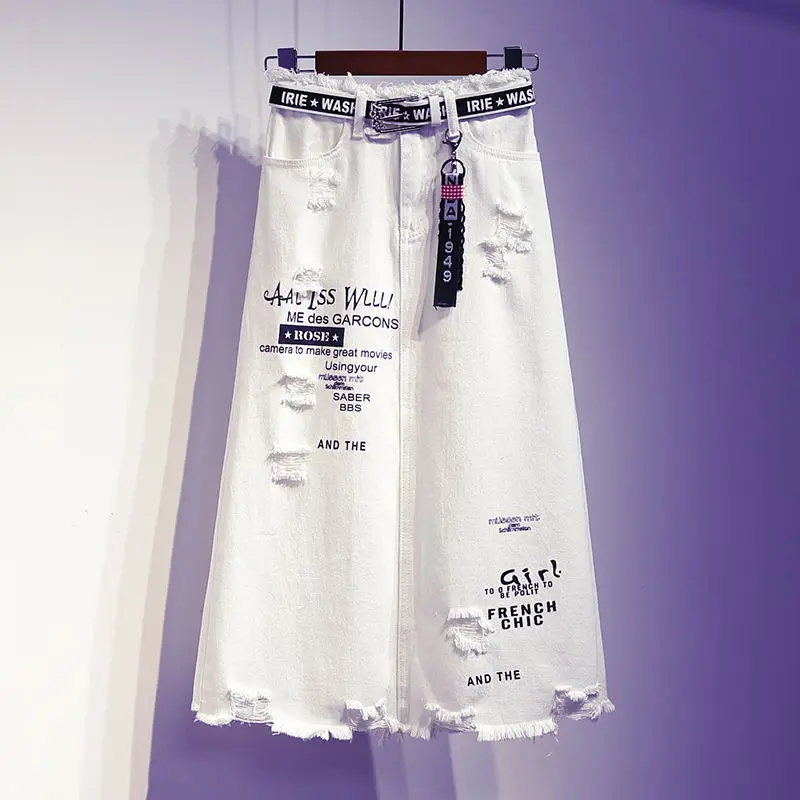 2022 New Women skirt White Denim Long skirts Letter print Korean style Fashion Hole Oversize Plus size female skirts
2022 New Women skirt White Denim Long skirts Letter print Korean style Fashion Hole Oversize Plus size female skirts