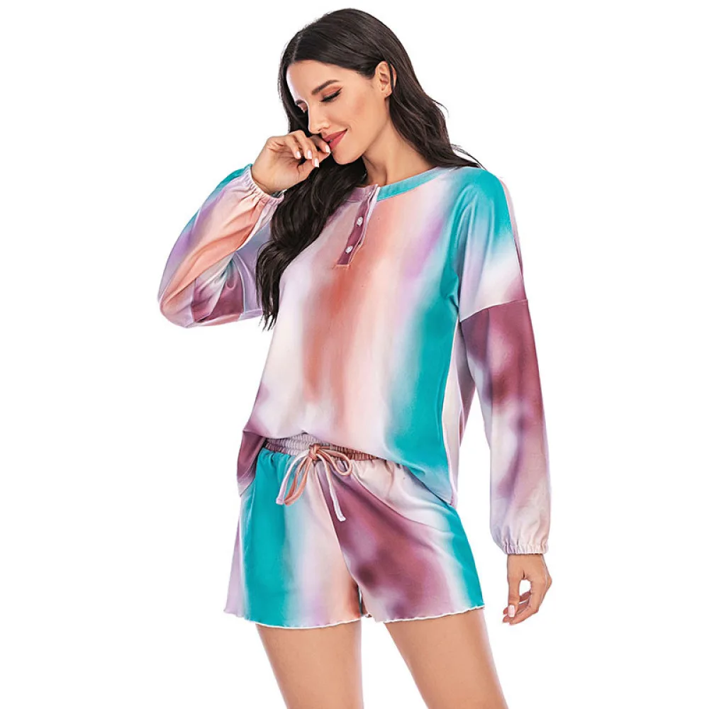 Женские пижамные комплекты, пижама Tie Dye, женская пижама, одежда для отдыха, футболка с длинным рукавом и шорты, комплект из 2 предметов, пижама, ночная рубашка 
Женские пижамные комплекты, пижама Tie Dye, женская пижама, одежда для отдыха, футболка с длинным рукавом и шорты, комплект из 2 предметов, пижама, ночная рубашка