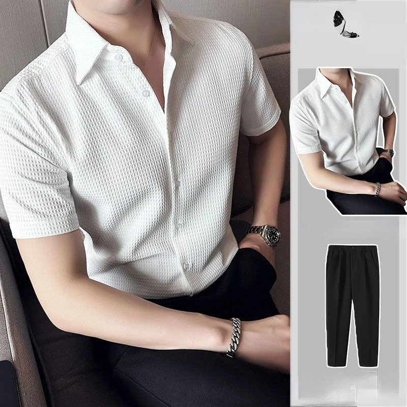 2023 Summer 2 Piece Set Men's Sets Matching Shirt and Pants Short Sleeve Vertical Material Stretch Oversized Clothing Man T179
2023 Summer 2 Piece Set Men's Sets Matching Shirt and Pants Short Sleeve Vertical Material Stretch Oversized Clothing Man T179
