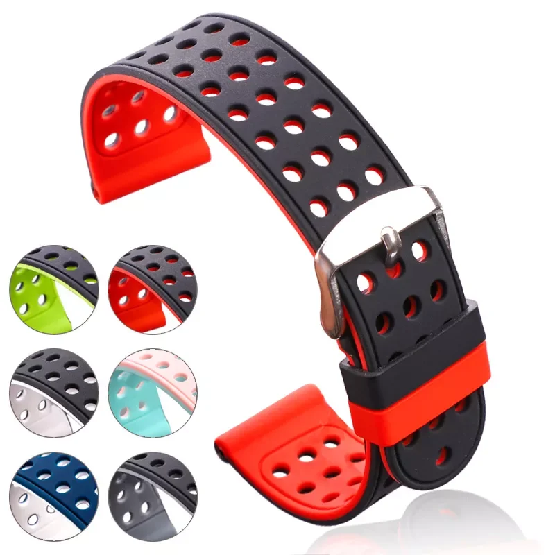 Silicone Rubber Watch Band Strap Sports Breathable Wristband For Women Men Fashion Two-tone Watchbands Bracelet 18 20 22 24mm
Silicone Rubber Watch Band Strap Sports Breathable Wristband For Women Men Fashion Two-tone Watchbands Bracelet 18 20 22 24mm