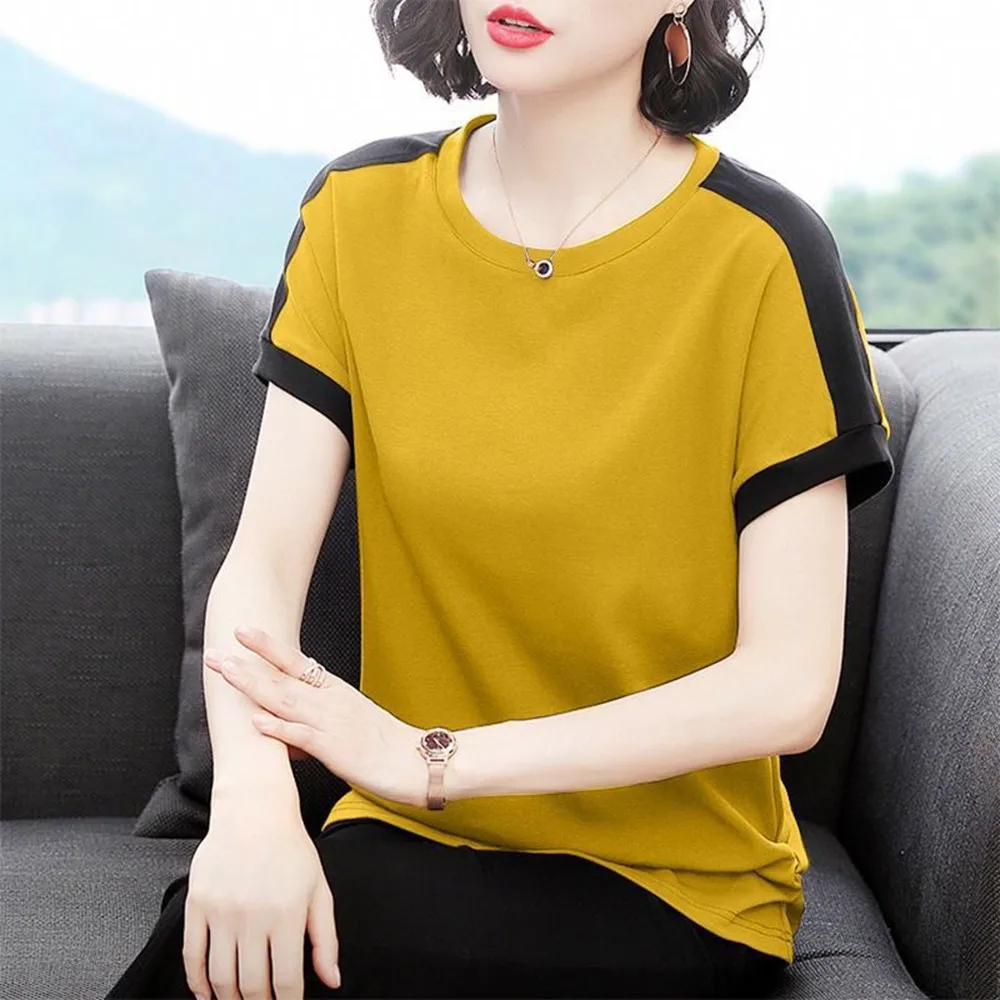 Plus Size T-Shirt M-xl Short Sleeves Blouse Women Casual Round Neck T-shirts Stitching Loose Tops Платье Женское
Plus Size T-Shirt M-xl Short Sleeves Blouse Women Casual Round Neck T-shirts Stitching Loose Tops Платье Женское