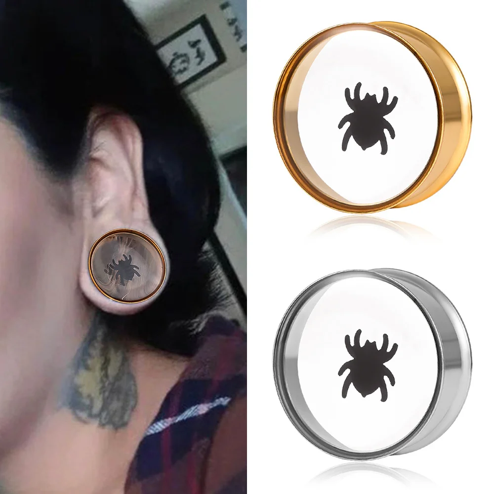 

Doearko 2PCS Cool Ear Tunnels Plugs Spider Double Flared Ear Gauges Piercing Stretcher 316 Stainless Steel Body Jewelry Expander