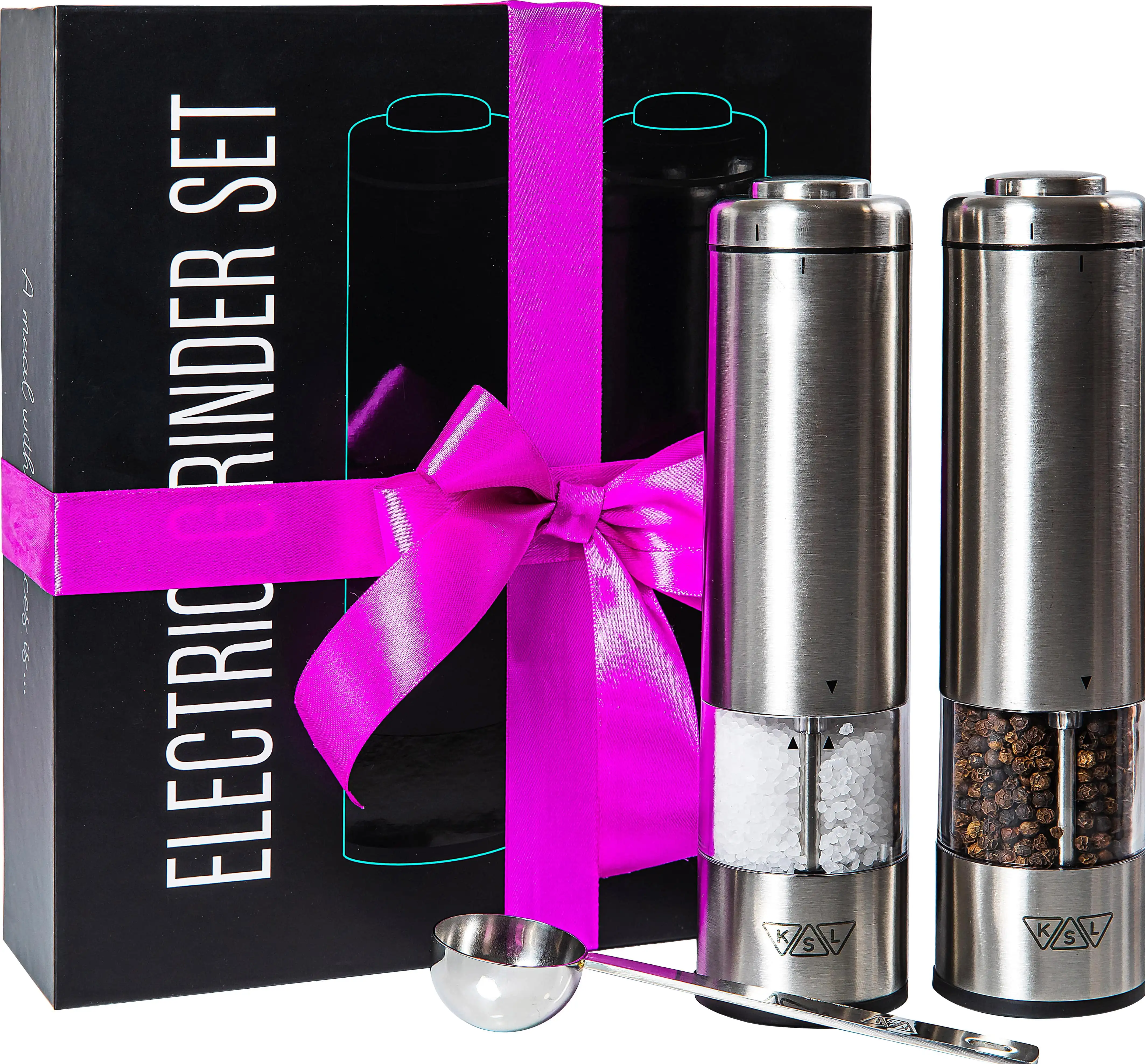 Salt and Pepper Grinder Set Battery Operated Auto Mill, Stainless Steel Automatic Shaker with Light
Salt and Pepper Grinder Set Battery Operated Auto Mill, Stainless Steel Automatic Shaker with Light