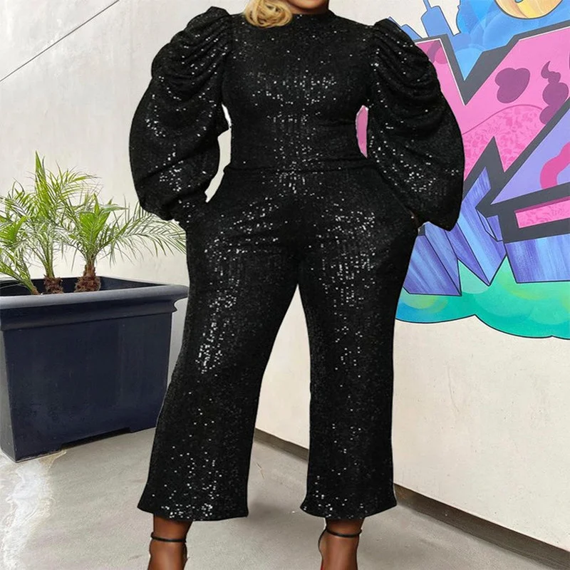 Women Black Glitter Jumpsuits Rompers Sparkly Puffy Long Sleeve Wide Leg One Piece Overall Bodysuit Spring Casual Party Clubwear
Women Black Glitter Jumpsuits Rompers Sparkly Puffy Long Sleeve Wide Leg One Piece Overall Bodysuit Spring Casual Party Clubwear