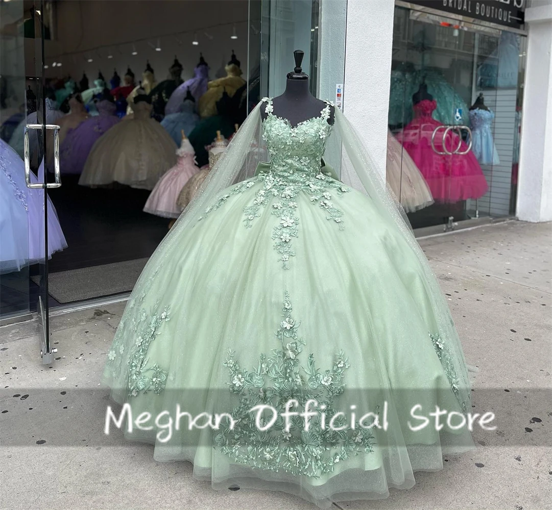 Зеленые 3D-цветочные платья Quinceanera бальное платье с аппликациями из бисера 2024