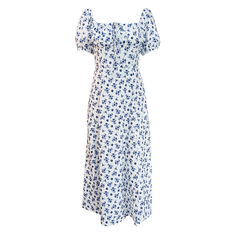 Women Vintage Puff Short Sleeve Floral Midi Long Dress Sexy Square Neck Lace-Up Ruched Chest A-Line High Split Front Beach
Women Vintage Puff Short Sleeve Floral Midi Long Dress Sexy Square Neck Lace-Up Ruched Chest A-Line High Split Front Beach
