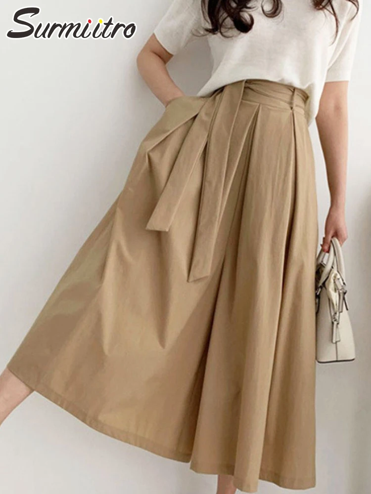 SURMIITRO 2022 Summer Korean Fashion Vintage Khaki Midi Long Pleated Skirt Women With Belt High Waist A Line Skirt Female
SURMIITRO 2022 Summer Korean Fashion Vintage Khaki Midi Long Pleated Skirt Women With Belt High Waist A Line Skirt Female
