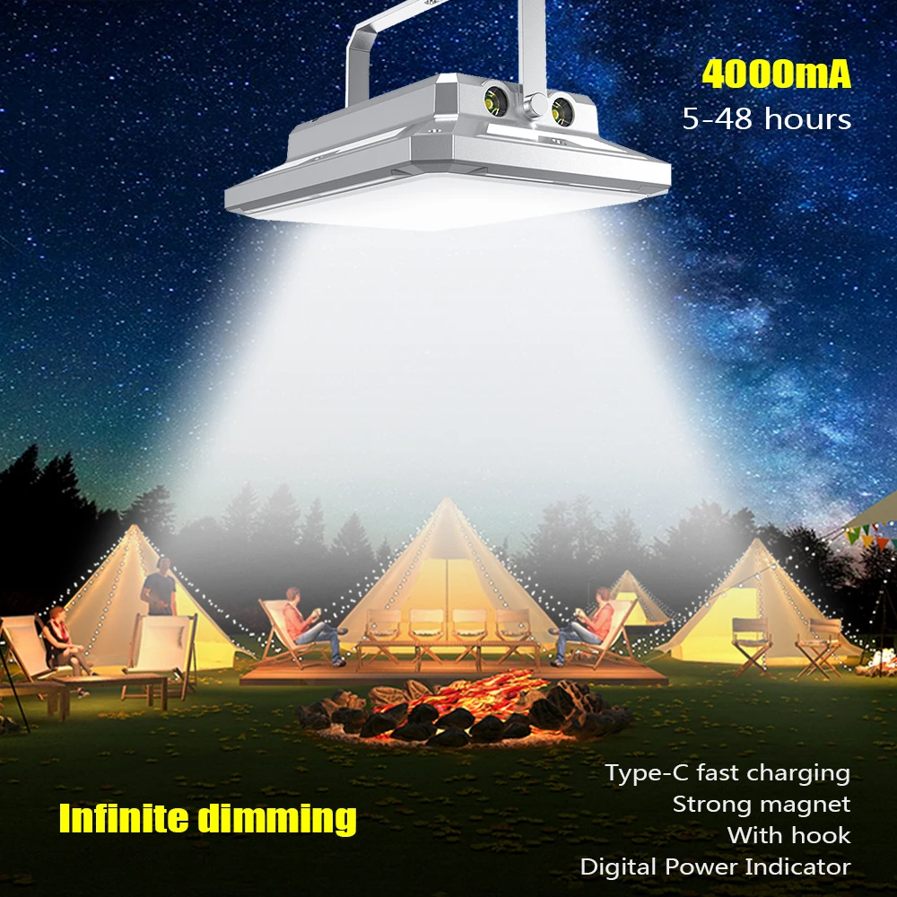 

E2 USB C Rechargeable LED Camping Strong Light with Magnet Portable Torch Infinite Dimming Tent Light Work Maintenance Lighting