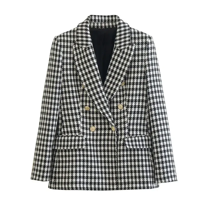 Women Fashion Double Breasted Houndstooth Blazer Coat Vintage Long Sleeve Flap Pockets Female Outerwear Chic Vestes
Women Fashion Double Breasted Houndstooth Blazer Coat Vintage Long Sleeve Flap Pockets Female Outerwear Chic Vestes