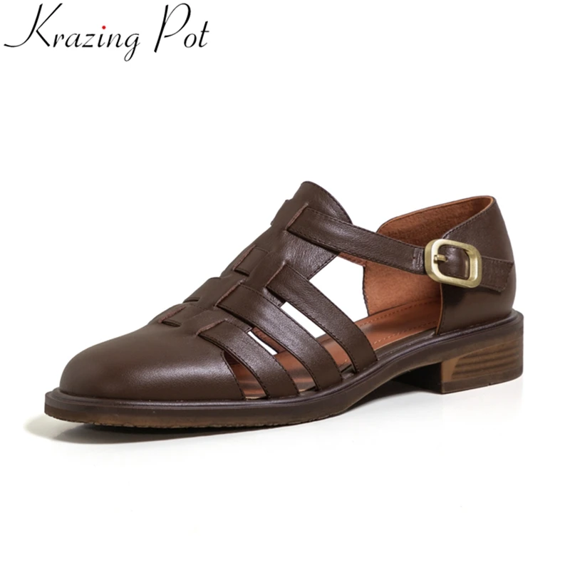 Krazing Pot fashion genuine leather buckle straps med heels summer shoes handmade solid concise office lady retro women sandals
Krazing Pot fashion genuine leather buckle straps med heels summer shoes handmade solid concise office lady retro women sandals