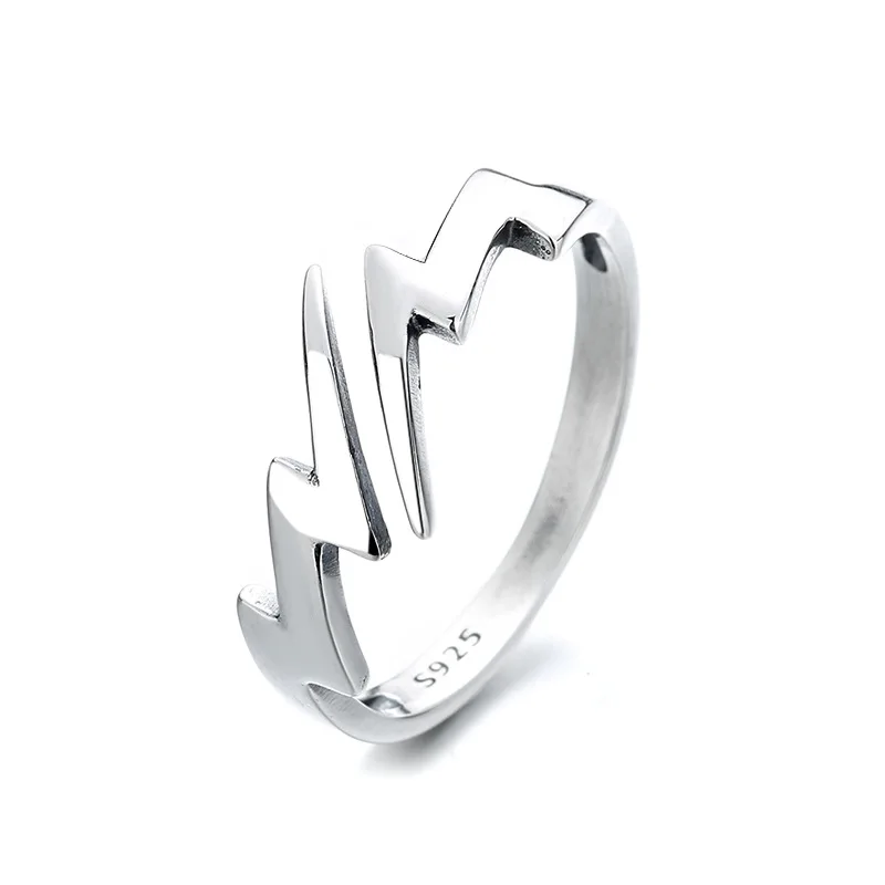 

Original 925 Sterling Silver Couple Rings Hip-Hop Lightning Shape Design Finger Opening Adjustable Ring Wedding Jewelry S925