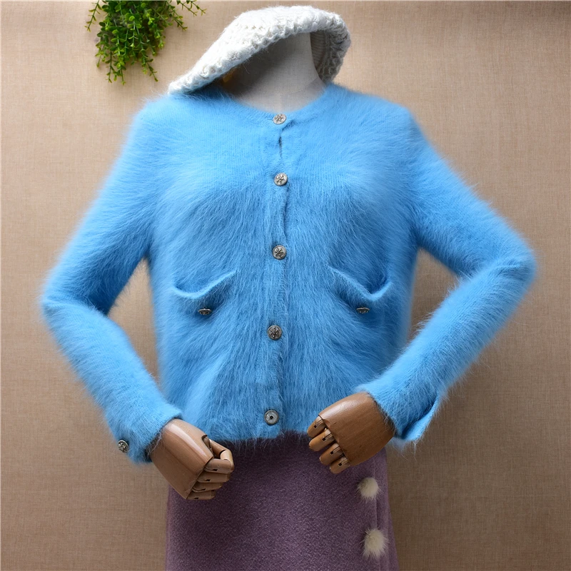 Female Women Fall Winter Blue Hairy Mink Cashmere Knitted Short Style Crop Top Slim Cardigan Angora Fur Jacket Coat Sweater Pull
Female Women Fall Winter Blue Hairy Mink Cashmere Knitted Short Style Crop Top Slim Cardigan Angora Fur Jacket Coat Sweater Pull