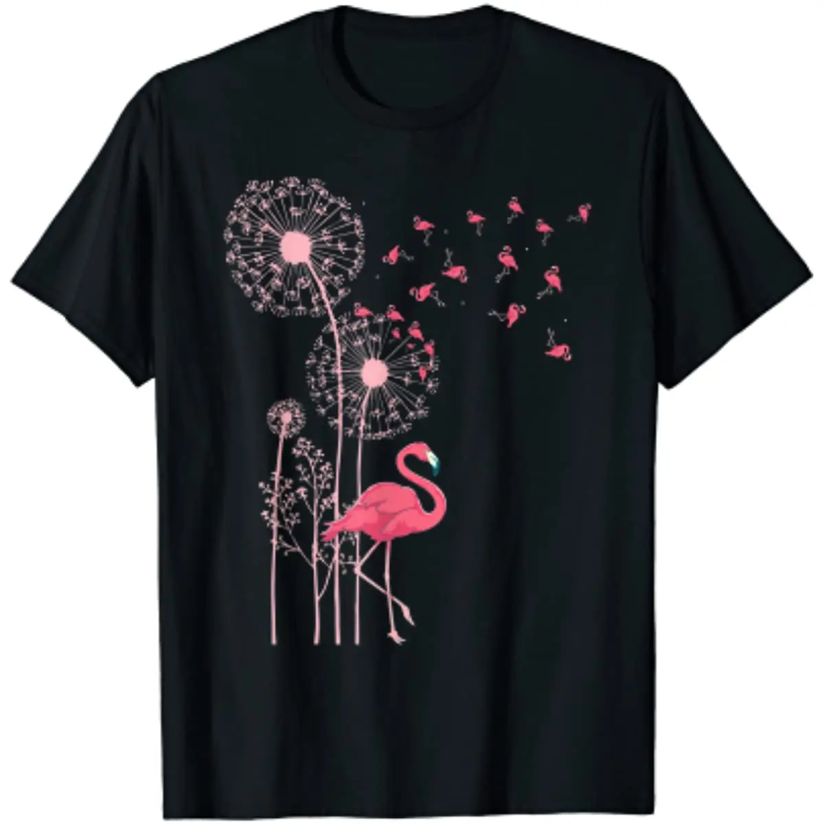 

Flower Dandelion Exotic Animal Tropical Bird Pink Flamingo T-Shirt Four Seasons Daily Cotton Casual Tees Men Clothing