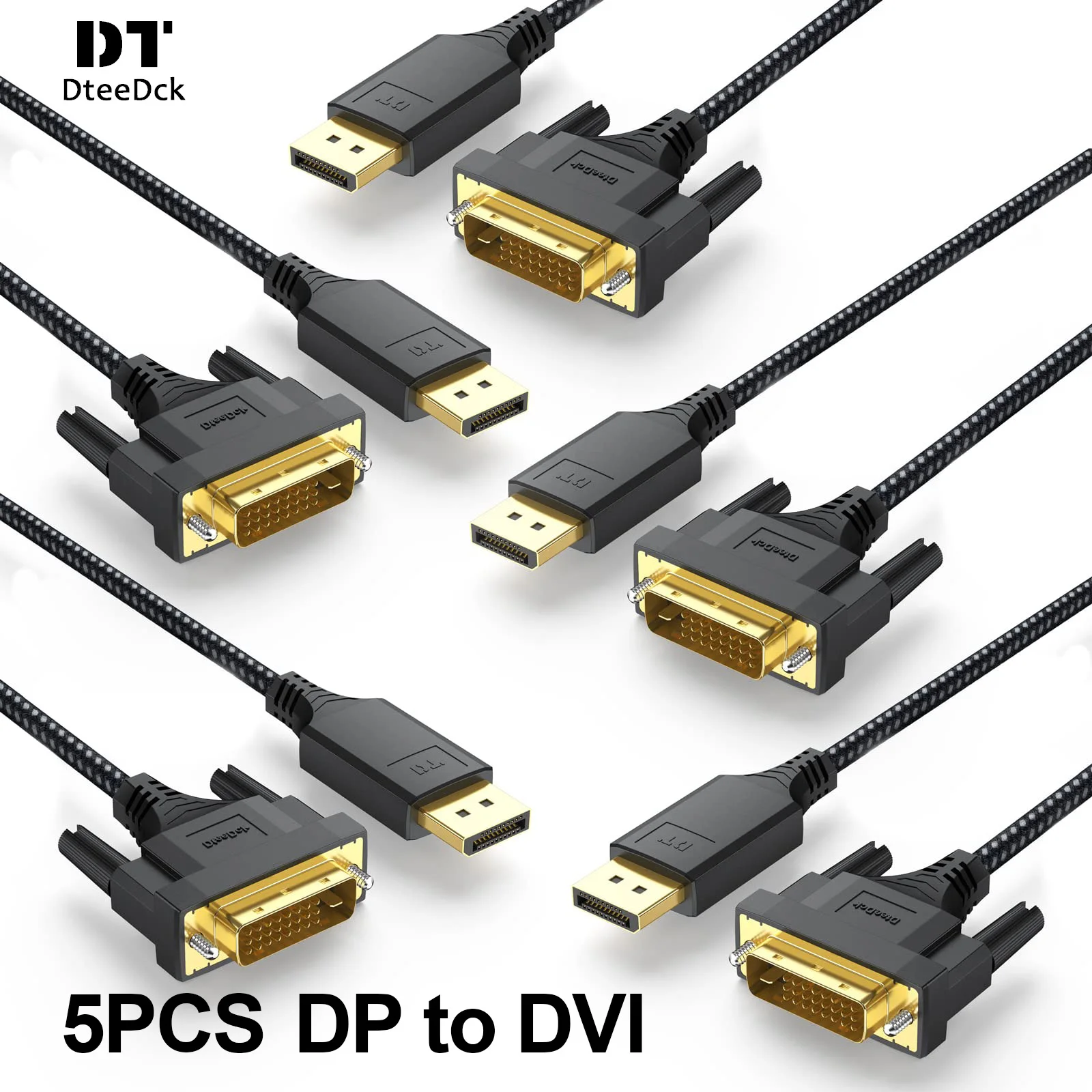

DteeDck 5PCS/Set 3ft 6ft 10ft Full HD DisplayPort to DVI Cable DP Male to DVI-D Male Converter Cable for Projector Monitor HDTV