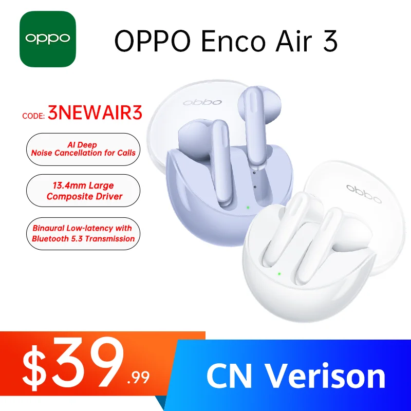 NEW OPPO ENCO Air 3 TWS Earphone Wireless Bluetooth Earbuds AI Noise Cancellation Wireless earphone Bluetooth For OPPO Reno 8Pro
NEW OPPO ENCO Air 3 TWS Earphone Wireless Bluetooth Earbuds AI Noise Cancellation Wireless earphone Bluetooth For OPPO Reno 8Pro