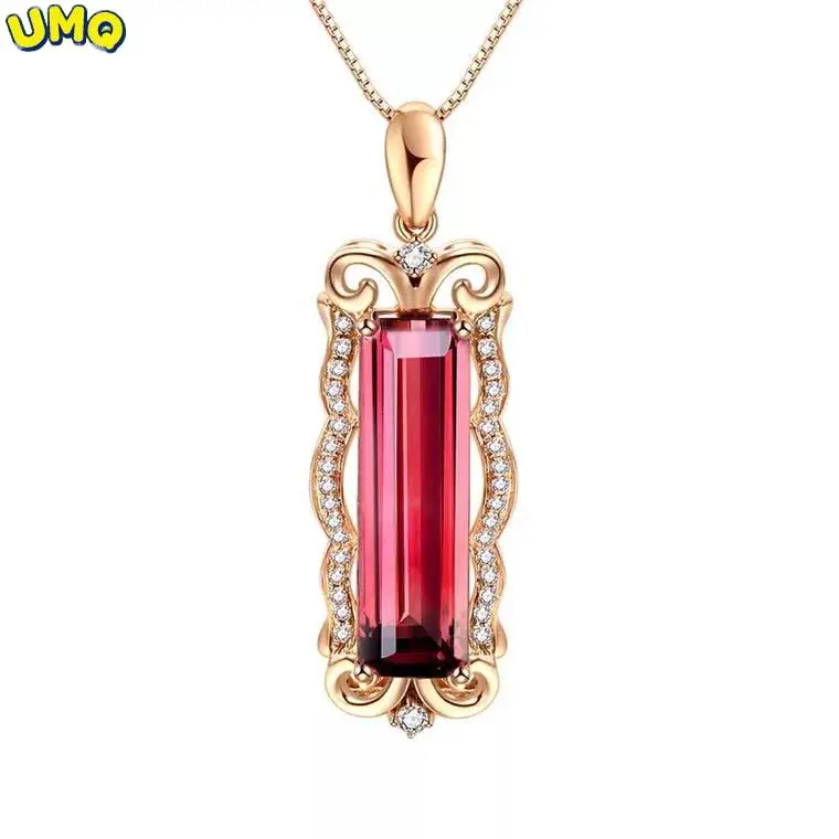 

Hot Selling European and American Carat Natural Red Tourmaline Pendant Plated with 18k Rose Gold Inlaid with Colored Gem