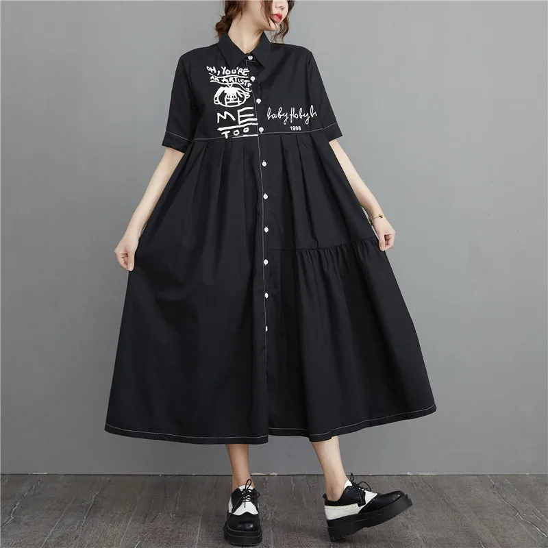 

Новое поступление 2023, уличное модное шикарное летнее платье-блузка в японском стиле с принтом букв для девочек, женское повседневное длинное платье