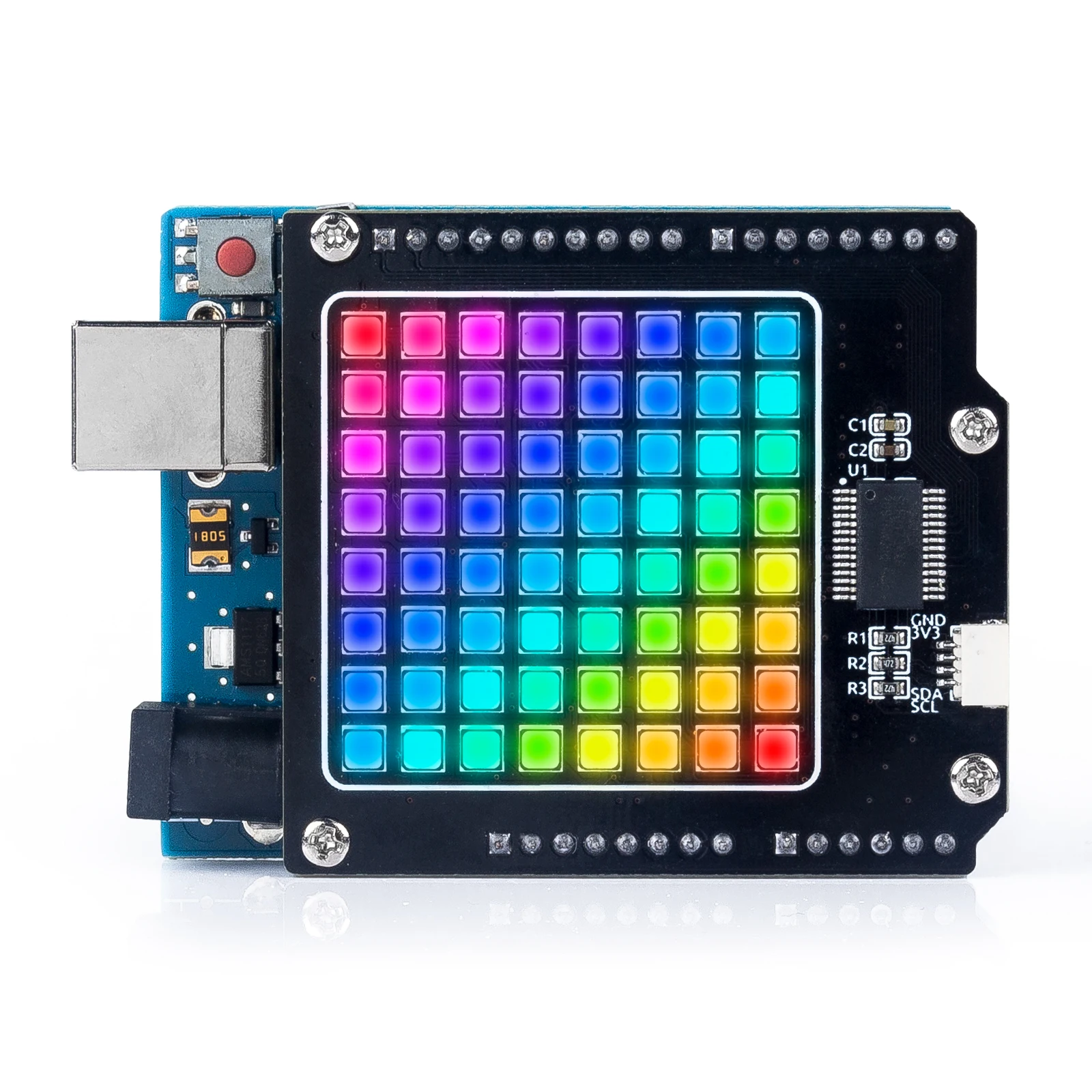 SunFounder RGB 8x8 64 LED Matrix Panel Compatible with Arduino Individually Addressable I2C Control 24 Bit Color
SunFounder RGB 8x8 64 LED Matrix Panel Compatible with Arduino Individually Addressable I2C Control 24 Bit Color