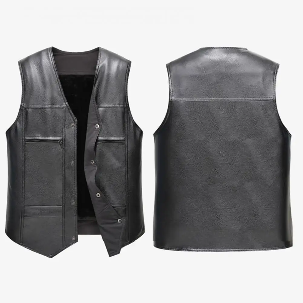 

Solid Color Men Waistcoat Stylish Faux Leather Motorcycle Vests for Men Warm Sleek Single Breasted Jackets for Autumn Winter Men