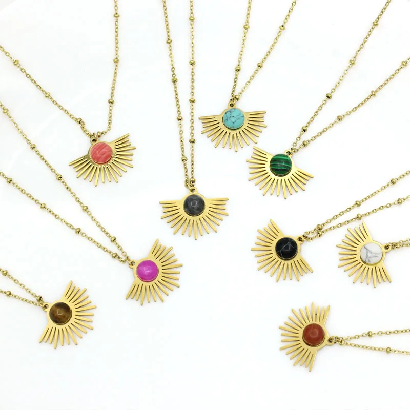 2022 Trend Jewelry Fan Shaped Stainless Steel 14k Gold Plated Inlaid Stone Pendant Necklace For Women Romance Bead Chain Choker
2022 Trend Jewelry Fan Shaped Stainless Steel 14k Gold Plated Inlaid Stone Pendant Necklace For Women Romance Bead Chain Choker
