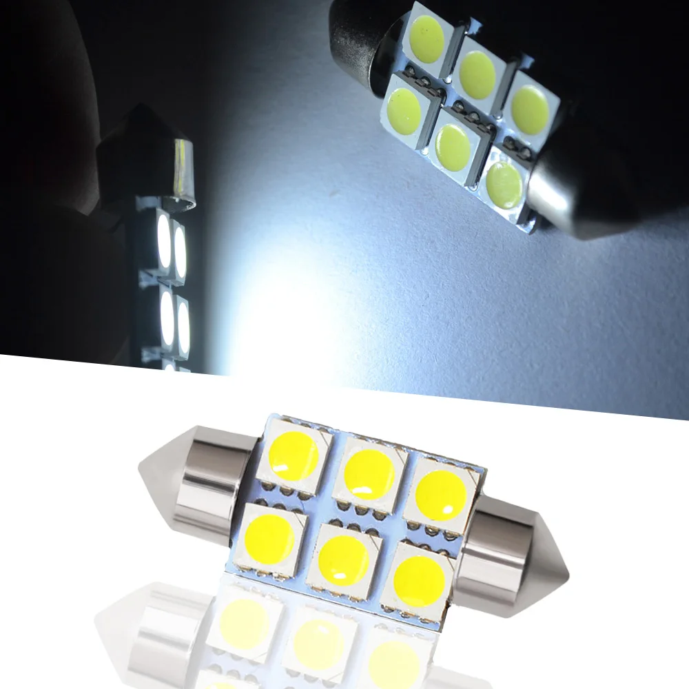 

White Car Led 31mm 36mm 39mm 41mm C5w 5050 6smd Dc 12v Interior Accessories Lighting Festoon Dome Car Lights Lamps License Plate
