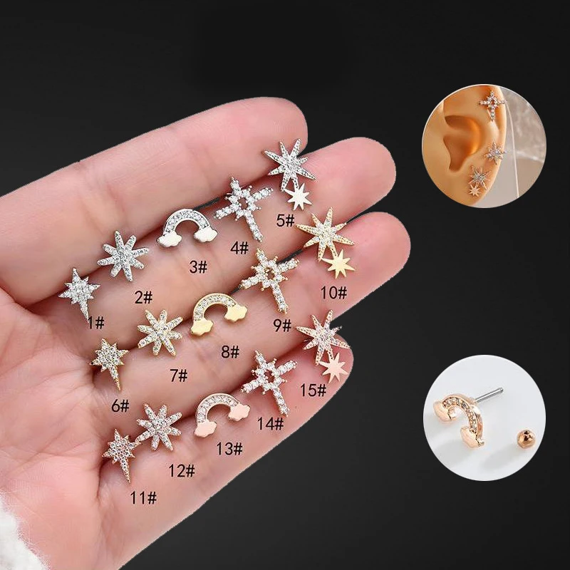 CZ Star Cross Starfish Rainbow Targus Stud Earring Women Stainless Steel Cubic Zircon Cartilage Earrings Stud Screw Back Jewelry
CZ Star Cross Starfish Rainbow Targus Stud Earring Women Stainless Steel Cubic Zircon Cartilage Earrings Stud Screw Back Jewelry