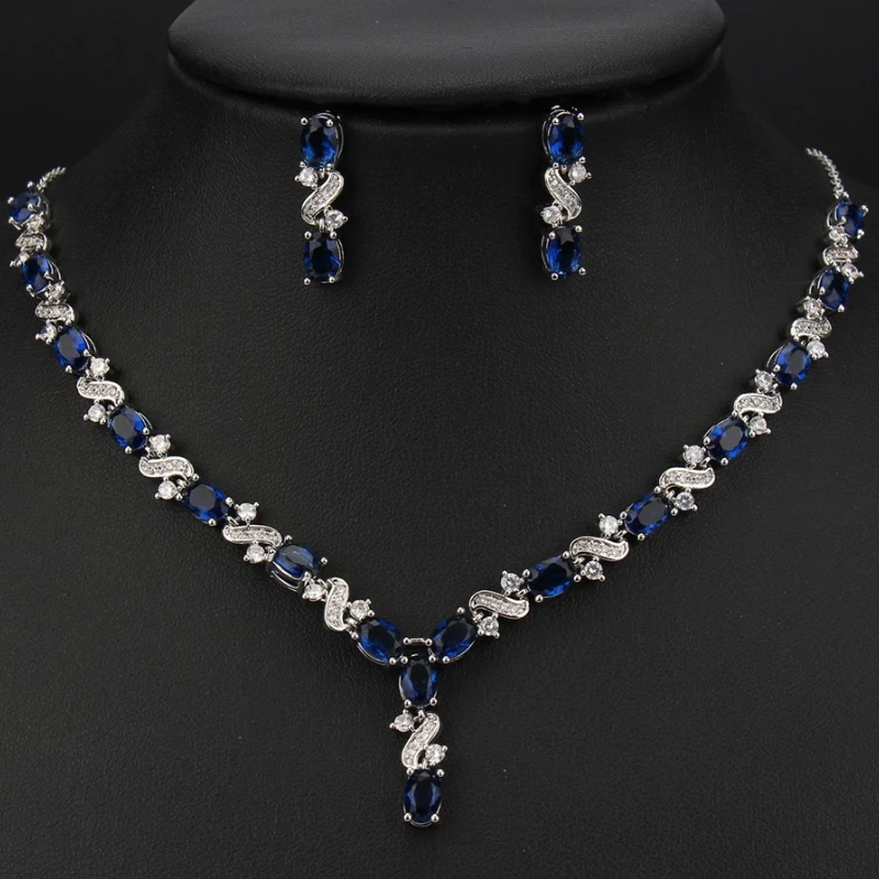 

Luxury Asymetric Emerald Green/Blue Jewelry Set AMC Cubic Zirconia Earrings Necklace Bridal Wedding Accessories Gifts for Women