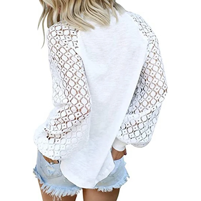 Women O-neck Lace Hollow Out Patchwork Long Sleeve White Ladies 2022 Summer Casual Solid Female Tops
Women O-neck Lace Hollow Out Patchwork Long Sleeve White Ladies 2022 Summer Casual Solid Female Tops