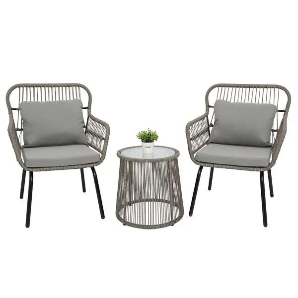 3-Piece Patio Wicker Conversation Bistro Set with 2 Chairs & Glass Top Side Table & Cushions Gray
3-Piece Patio Wicker Conversation Bistro Set with 2 Chairs & Glass Top Side Table & Cushions Gray