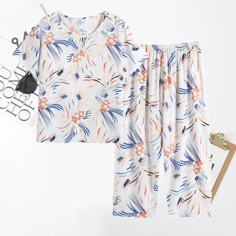 2Pcs/Set Mother Sleepwear O-neck Short Sleeve Pajamas Set Elastic Waistband Straight Wide Leg Middle-aged Elderly Loungewear Set
2Pcs/Set Mother Sleepwear O-neck Short Sleeve Pajamas Set Elastic Waistband Straight Wide Leg Middle-aged Elderly Loungewear Set