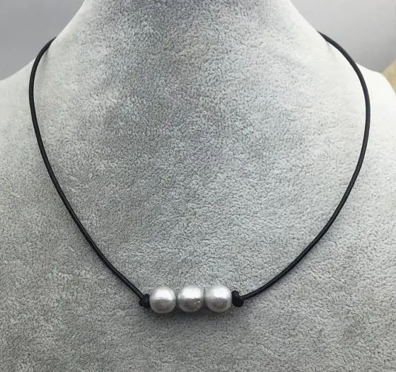 Unique Design AA Pearl Jewelry,Genuine Gray Color Freshwater Pearl Black Leather Necklace,Bridal Birthday Happiness Lady Gift 
Unique Design AA Pearl Jewelry,Genuine Gray Color Freshwater Pearl Black Leather Necklace,Bridal Birthday Happiness Lady Gift