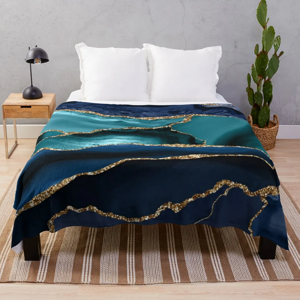 

Glamour Ocean Blue Faux MarbleThrow Blanket Luxury Blanket Designer Blankets