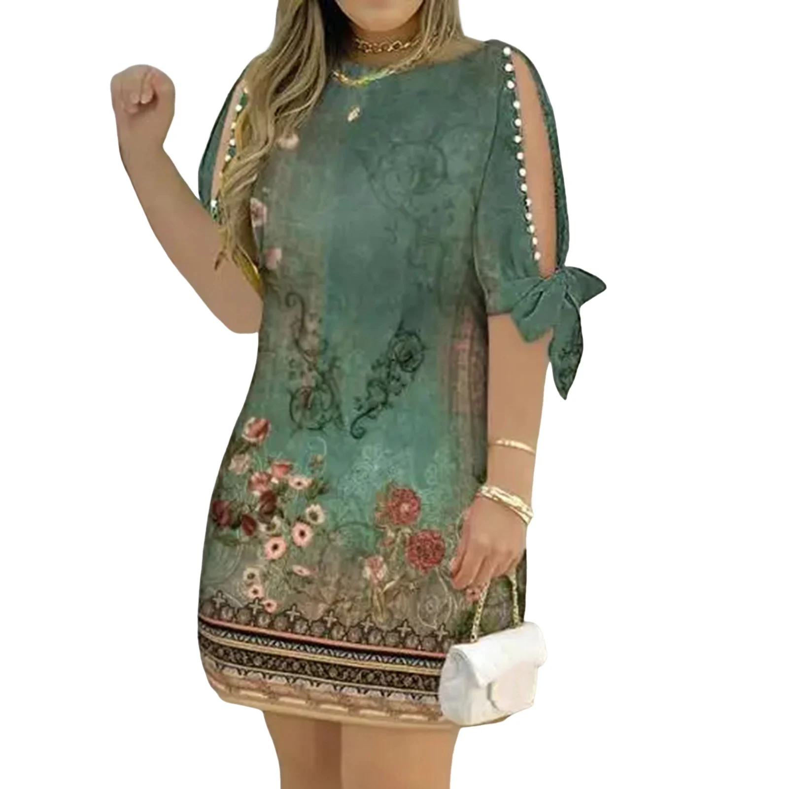 Women Retro Floral Dress Split Bowknot Design Short Sleeve Dresses for Wedding Evening Party
Women Retro Floral Dress Split Bowknot Design Short Sleeve Dresses for Wedding Evening Party