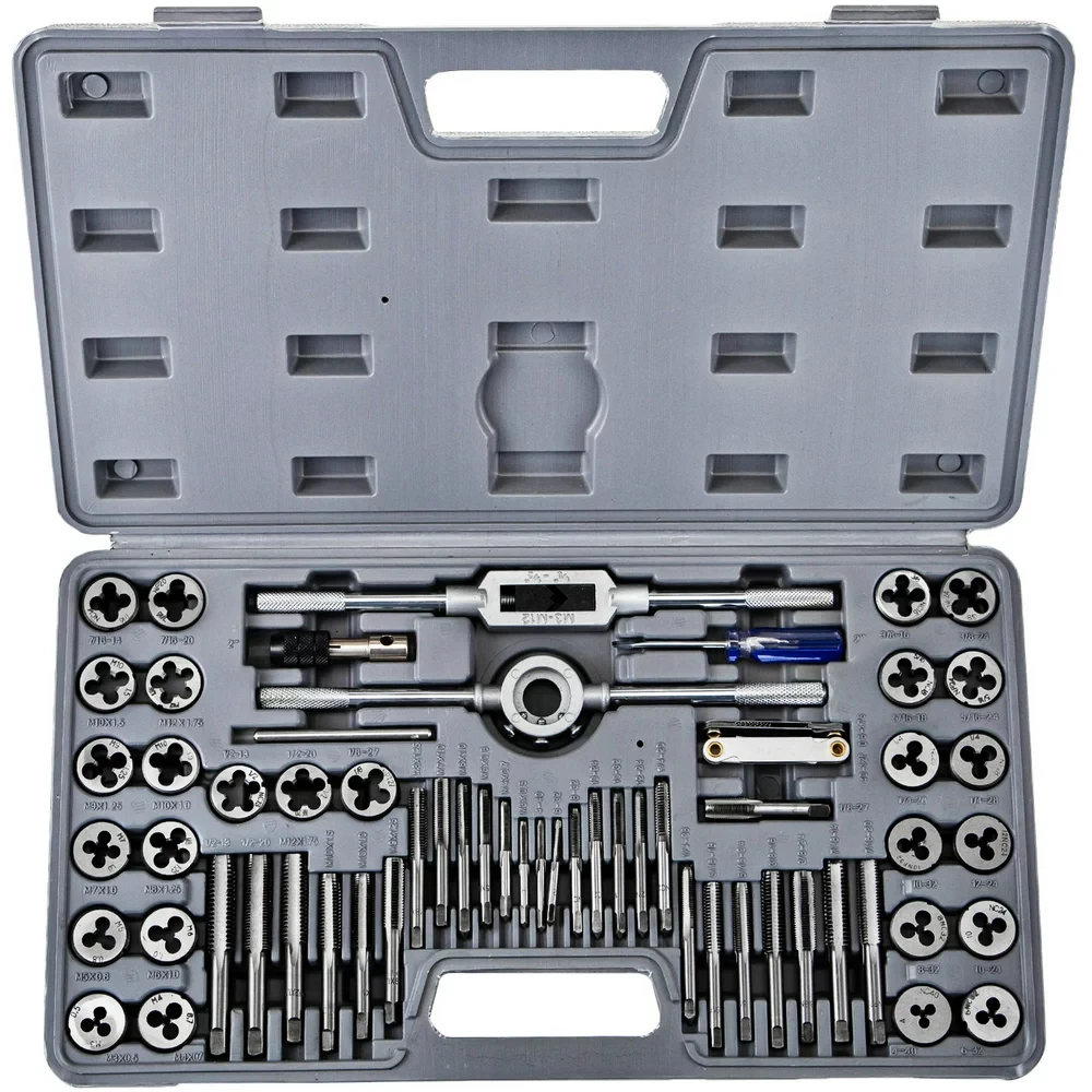 and Die Set, 60 PCS Tap Set Metric and Sae with Storage Case, Carbon Steel Internal and External Tap and Die Set Metric and Stan
and Die Set, 60 PCS Tap Set Metric and Sae with Storage Case, Carbon Steel Internal and External Tap and Die Set Metric and Stan