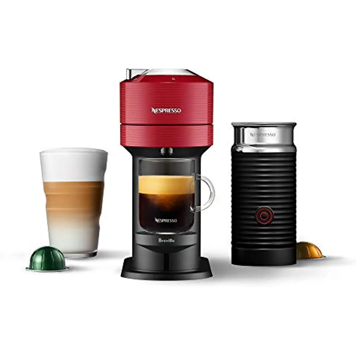 

Кофемашина Nespresso Vertuo Next для кофе и эспрессо от Breville со вспенивателем для молока, 1,1 литров, Вишня