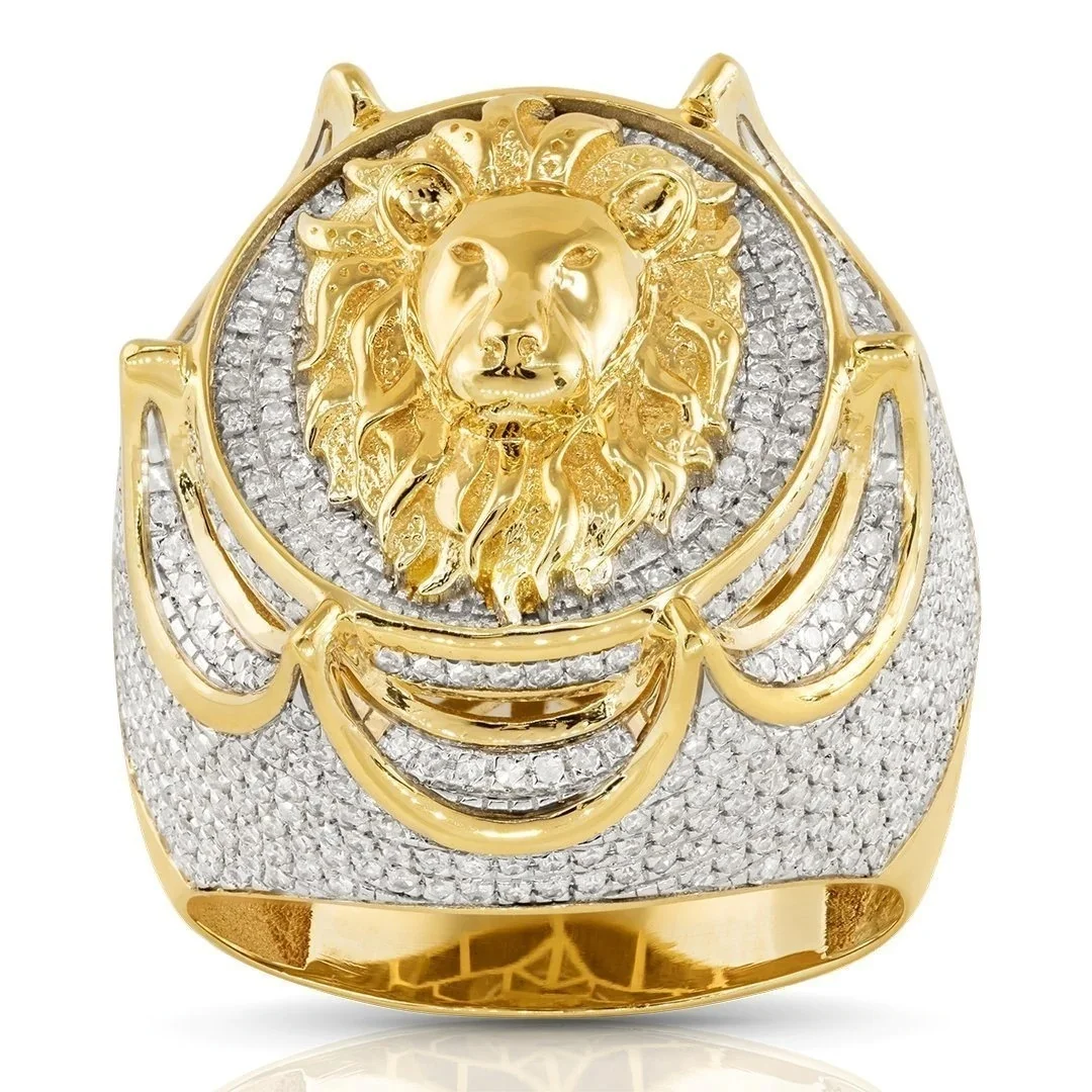 Кольцо с драгоценными камнями AAA Iced Out Round VVS муассанитом и бриллиантом в виде льва