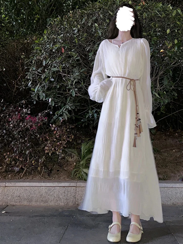 SuperAen Korean Style White Dress Fashion Spring Vintage V Neck Long Sleeve Elegant Long Dress for Women
SuperAen Korean Style White Dress Fashion Spring Vintage V Neck Long Sleeve Elegant Long Dress for Women